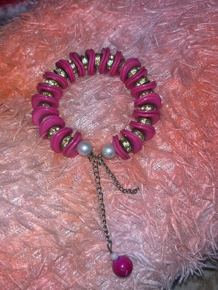 Pink &amp; Gold Beaded Bracelet