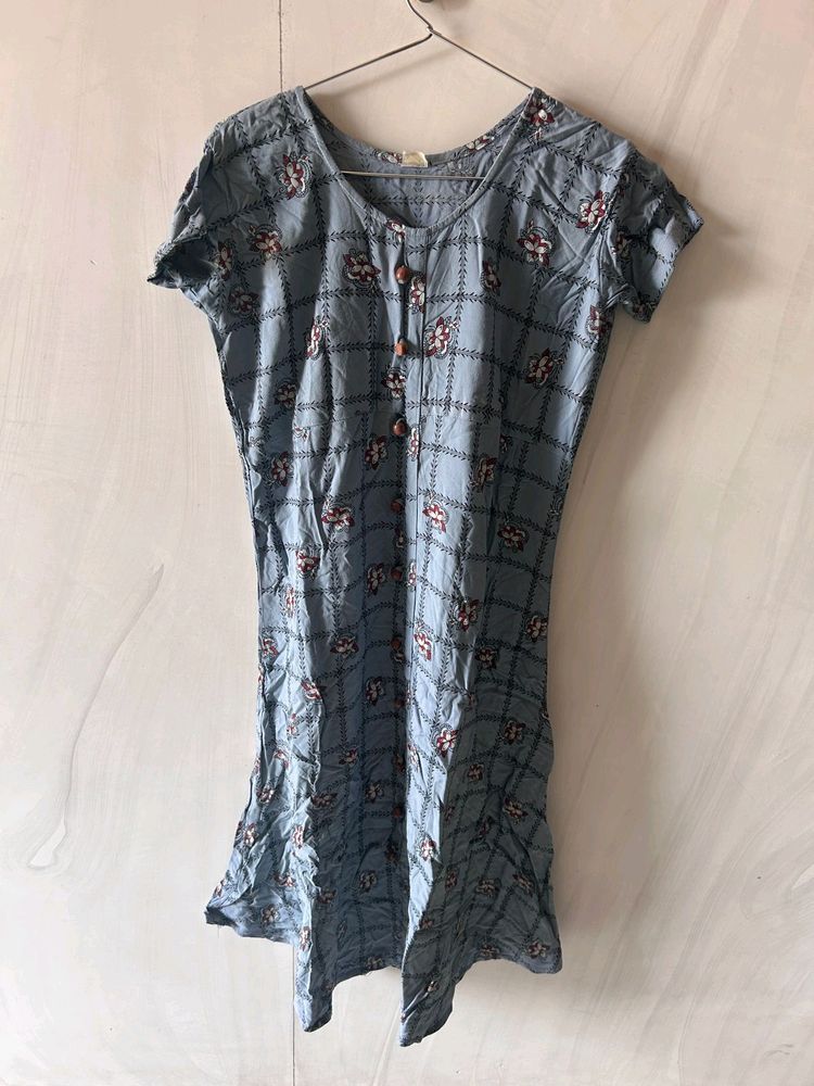 Printed  Rayon Round Grey Kurti