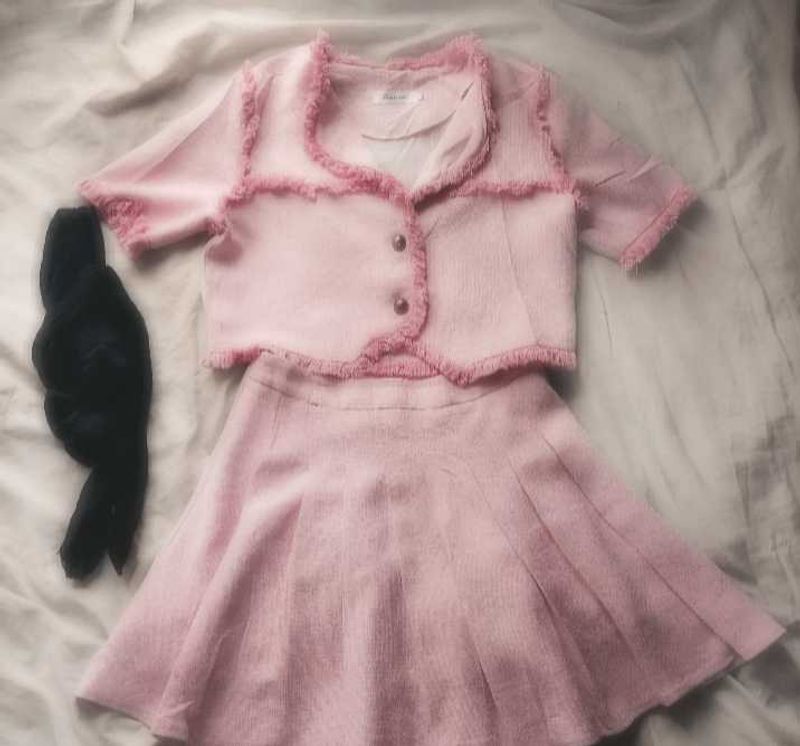 Pink Tweed Skirt Set