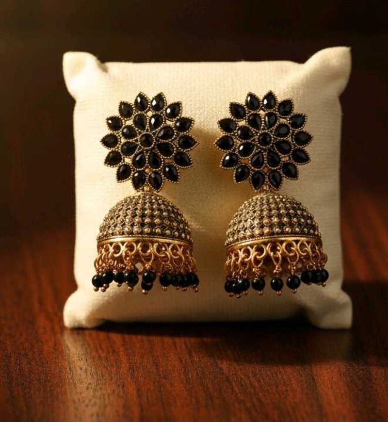 Black Stone Jhumka Earrings