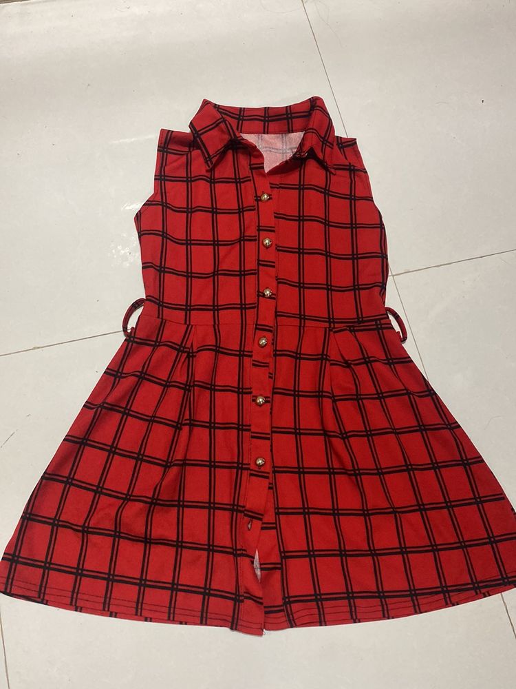 New Red Sleeveless Shirt Dress