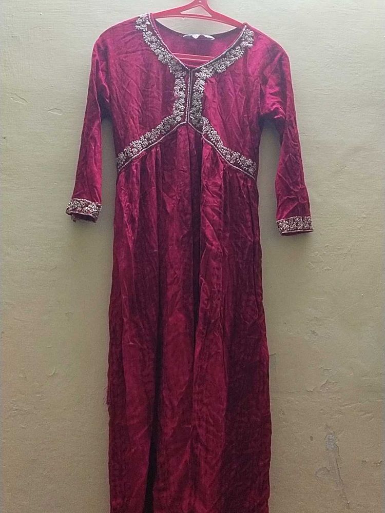 Elegant Maroon Velvet Kurta