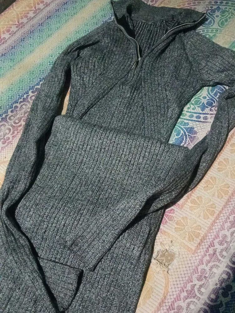 Gray Ribbed Knit Dress