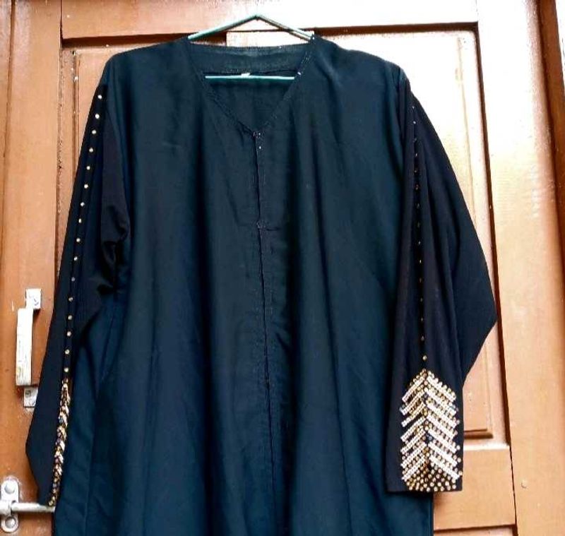 Black Nida Fabric Abaya with Golden Stones