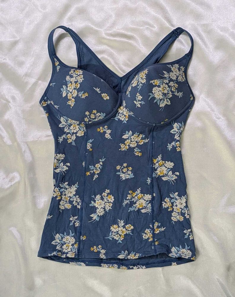 Blue Floral Print Bustier Top