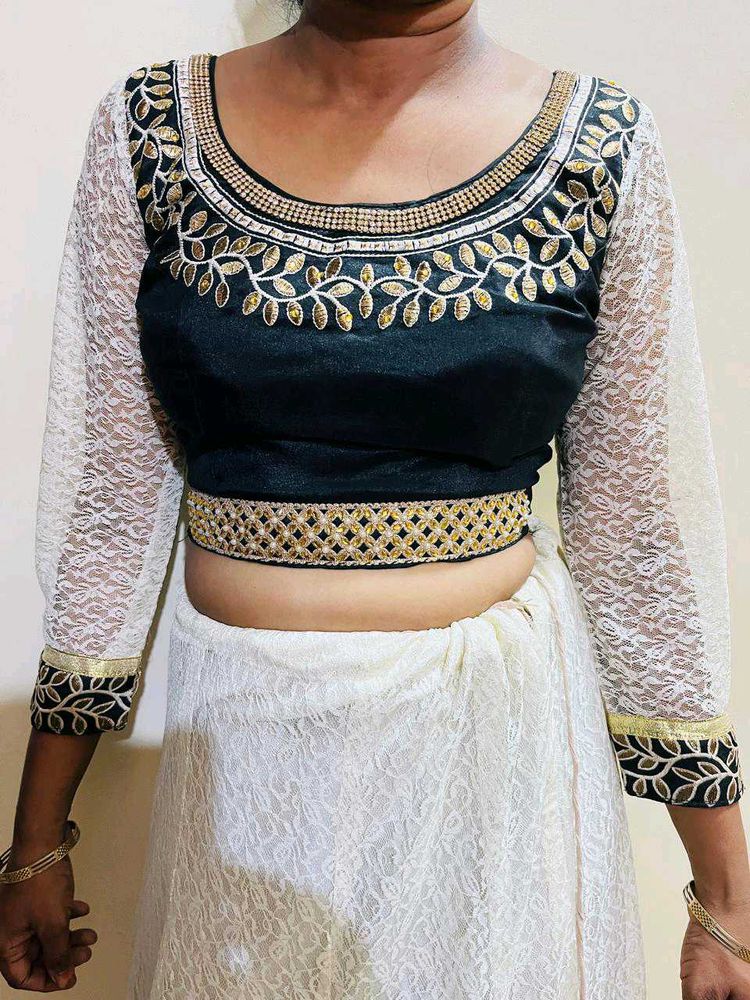 Embroidered Black &amp; Gold Lehenga New