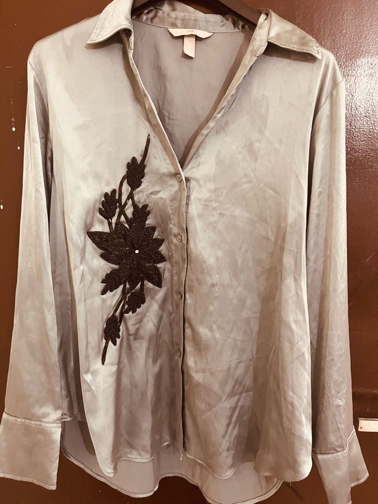 H&amp;M Patchwork done by me on metallic shirt of H&amp;M