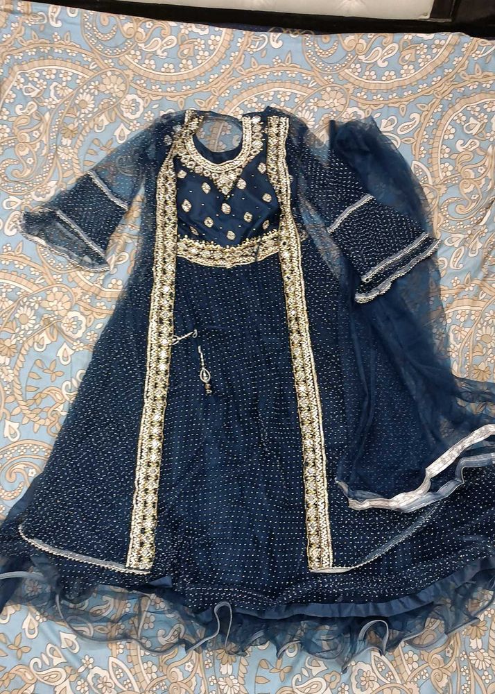 Navy Blue Embroidered Kurta Set