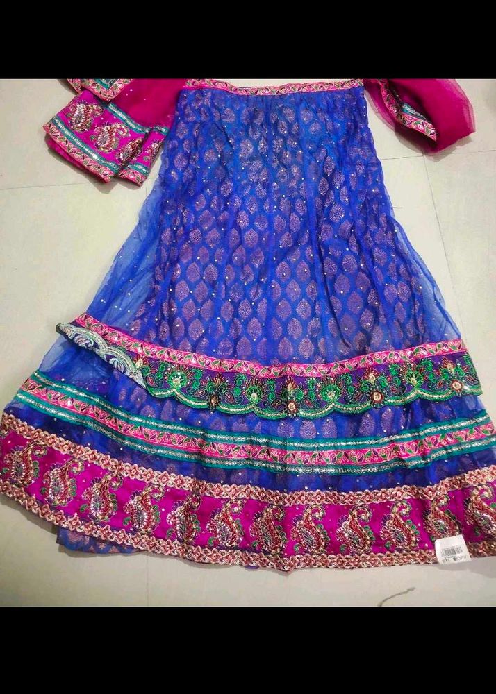 Embroidered Blue Silk Blend Ethnic Skirt New , Tag