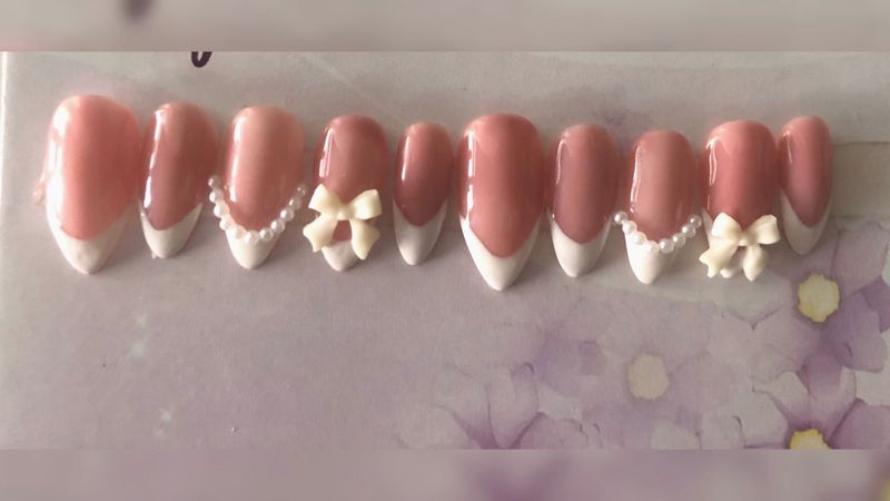 French Tip Press-On Nails with Bows