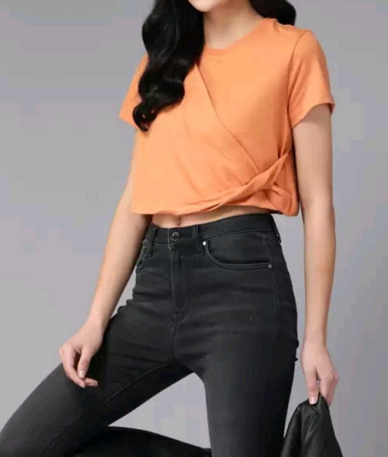 Twisted Orange Wrap Crop Top