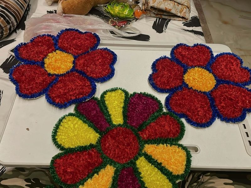 Vibrant Flower Power Shaggy Decor Mats (Set of 3)