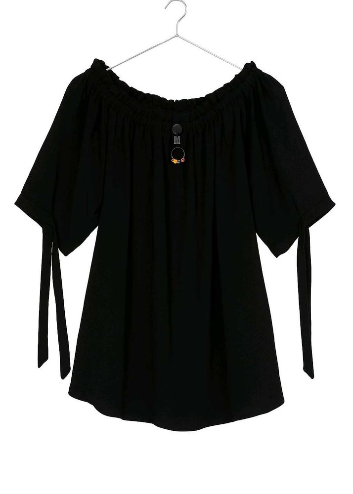 Black Off-the-Shoulder Tie Sleeve Top