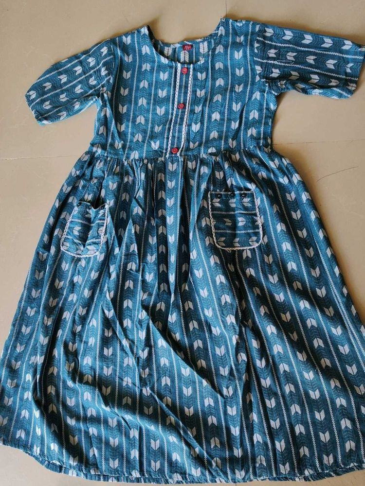 Blue Printed Cotton Dress