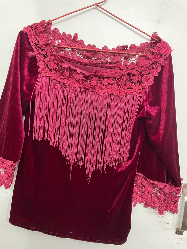 Maroon Velvet Princess Top