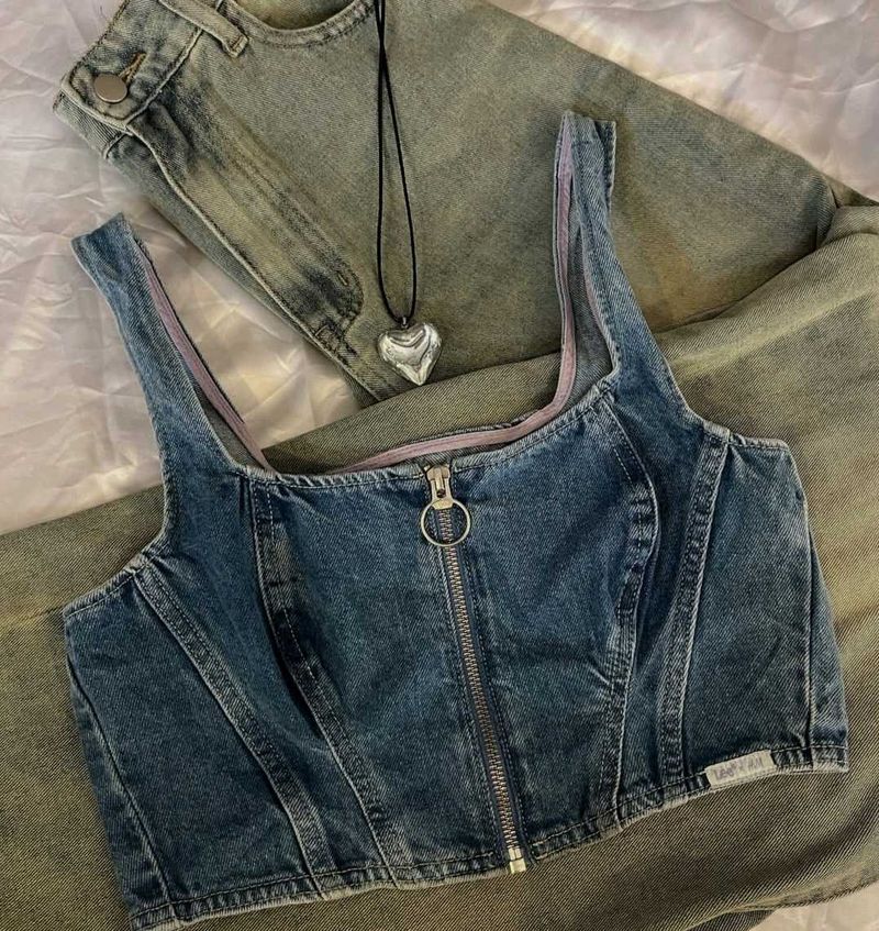 Denim Zip Corset Top