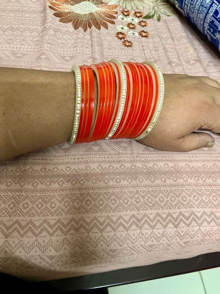 Red &amp; Rhinestone Chura Set