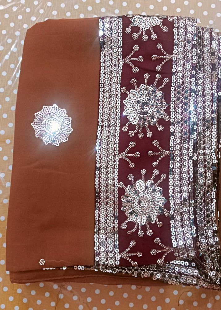 Elegant Brown Saree with Sequins