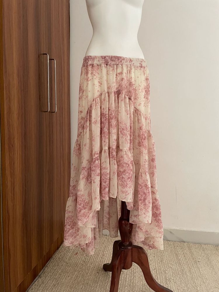 Floral Ruffle Asymmetric Skirt