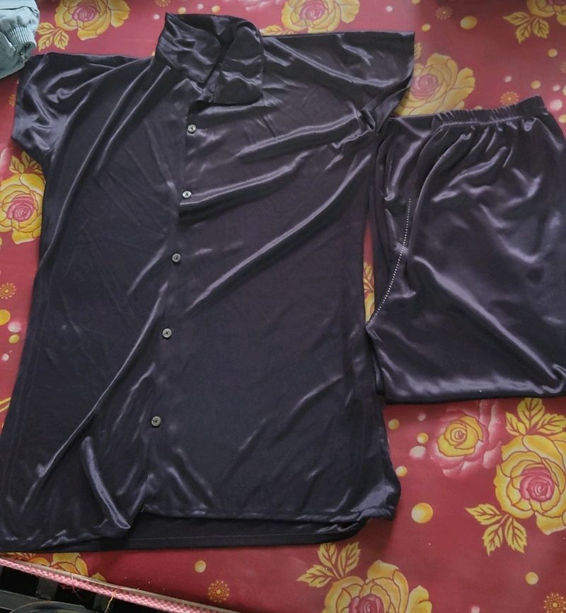 Black Shirt Pyjama Night Suit