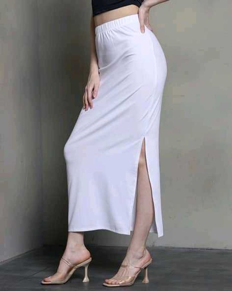 White Slit Midi Skirt Shein