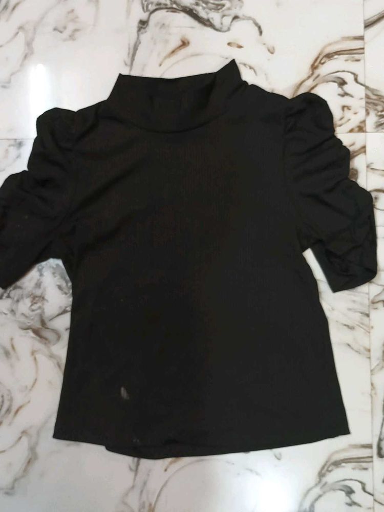 Black Puff Sleeve Top
