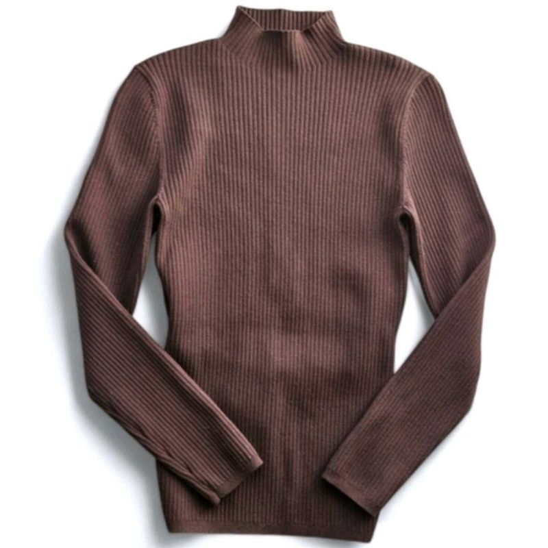Brown Ribbed Turtleneck Top