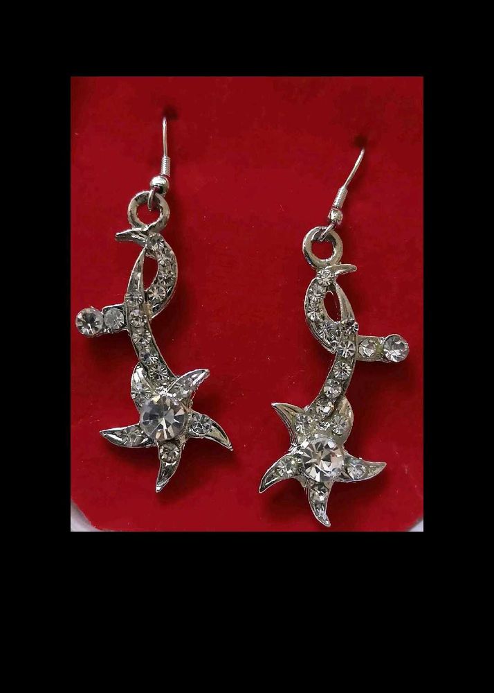 Silver Starburst Dangle Earrings