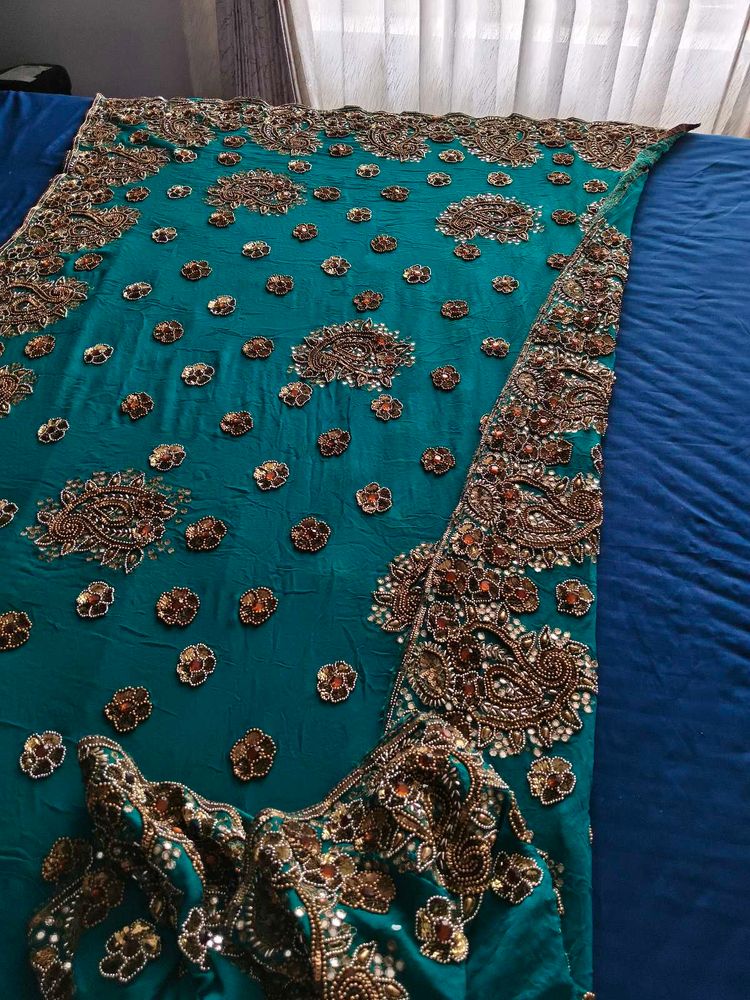 pure georgette heavy handwork saree