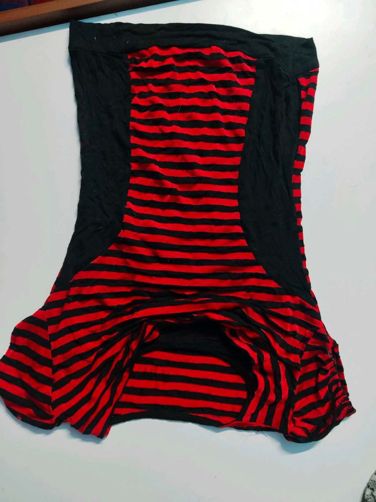 Red and Black Top With Cowl Neck