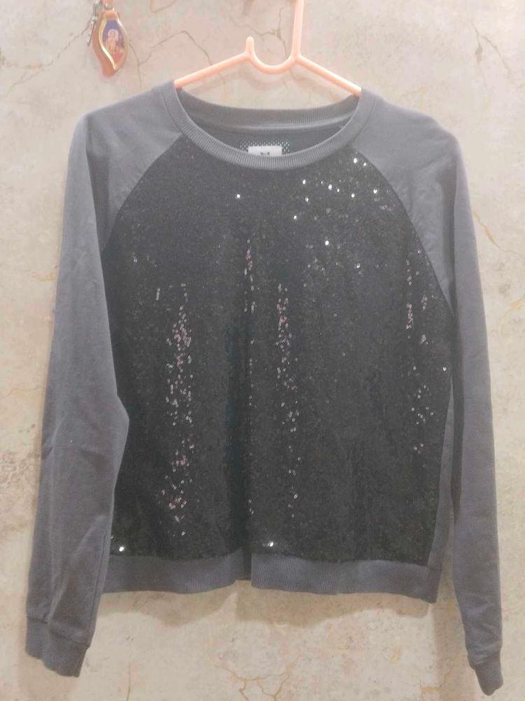 sequin full sleeves grey tshirt