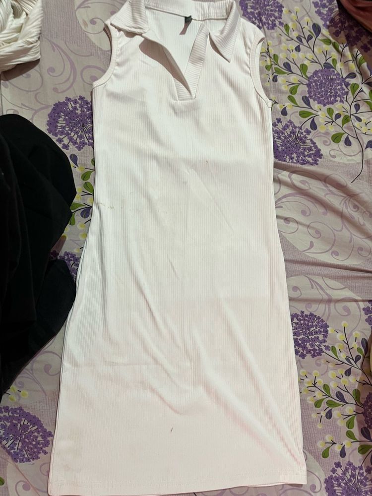 White Ribbed Mini Dress