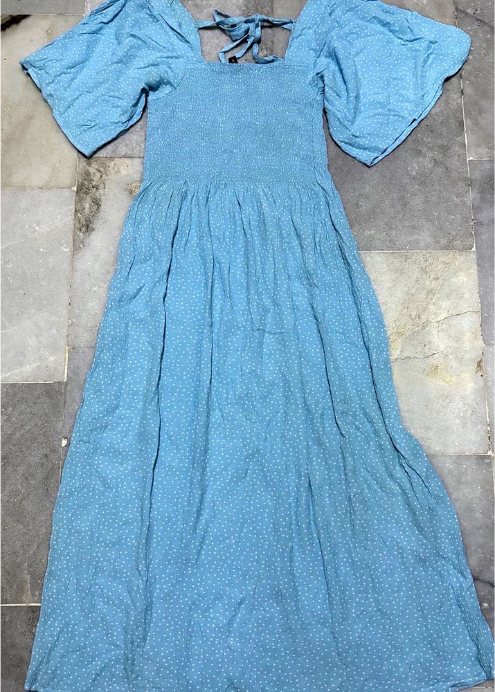 Blue Polka Dot Midi Dress