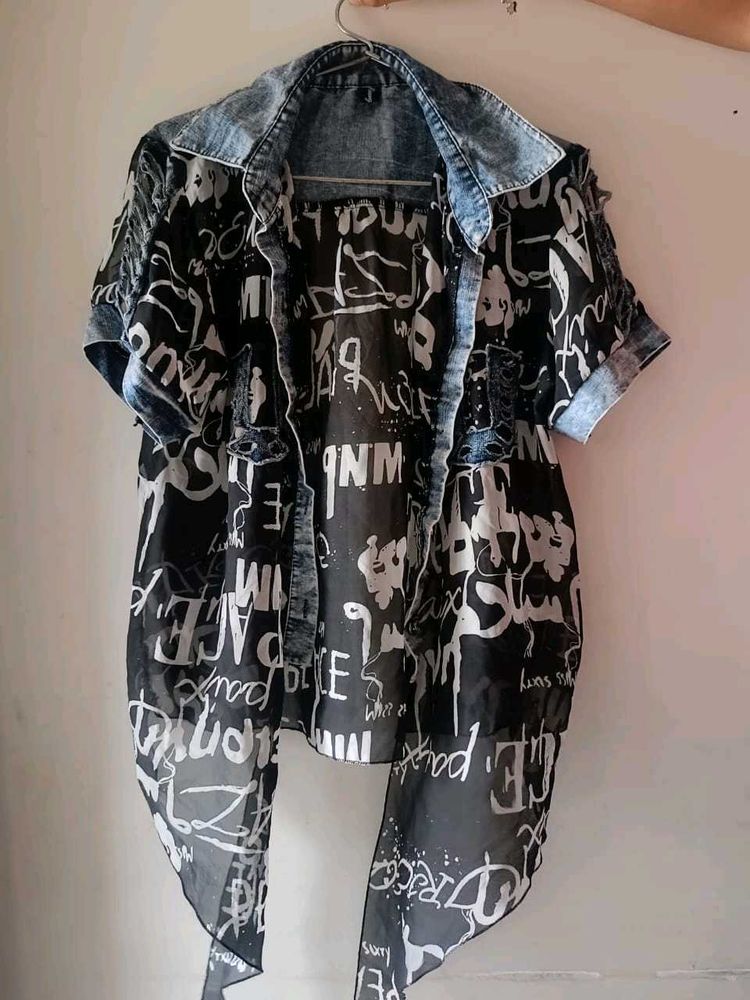 Stylish Graphic Print Top/ Shrug