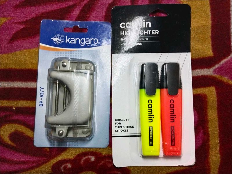 Kangaro Punching Machine And Camlin Highlighter