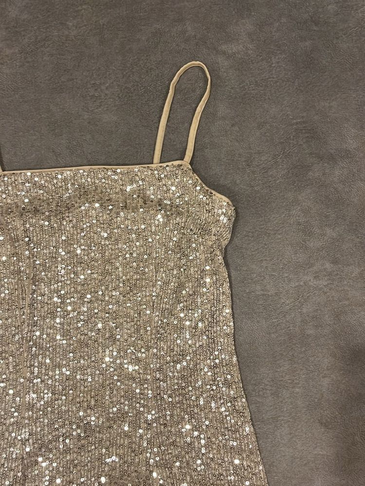 Gold Sequined Mini Dress