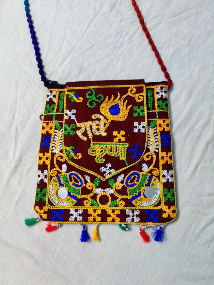Handmade Krishna Embroidered Sling Bag