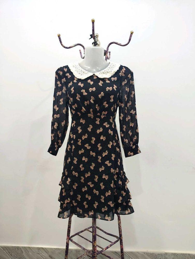 Bow Print Peter Pan Collar Dress