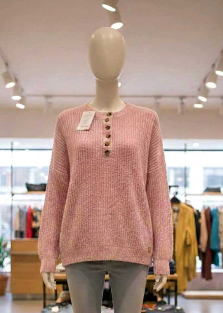 Pink Knit Button Sweater