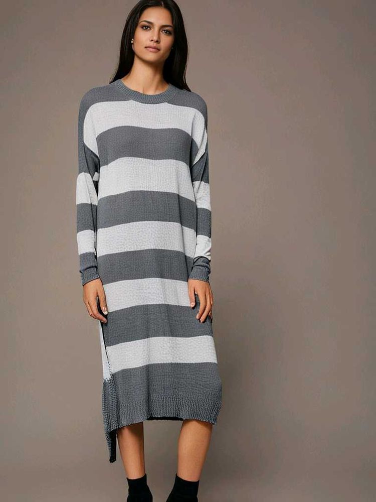 Korean Striped Sweater Dress