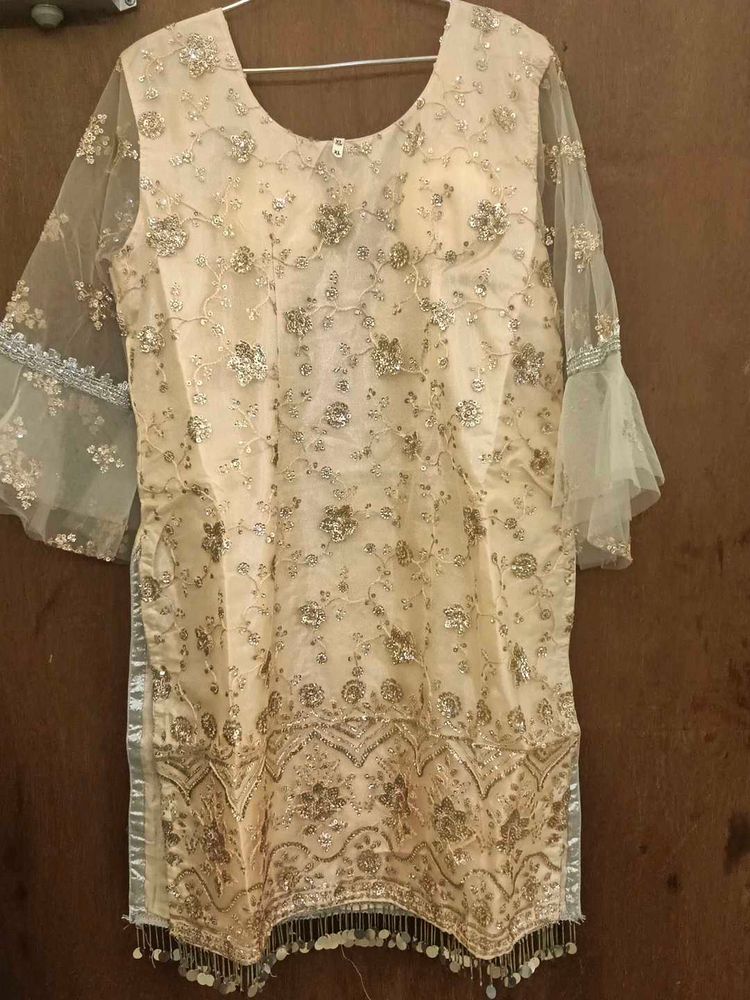 Embroidered partwere kurta sharara duppata set