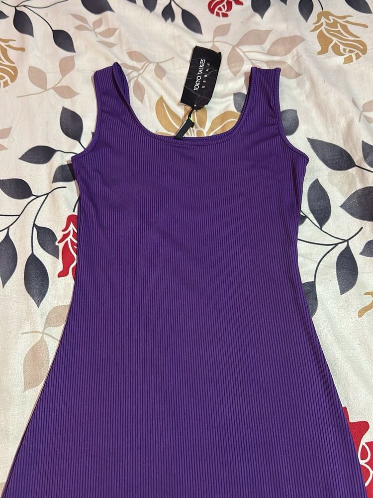 Purple Ribbed Mini Dress