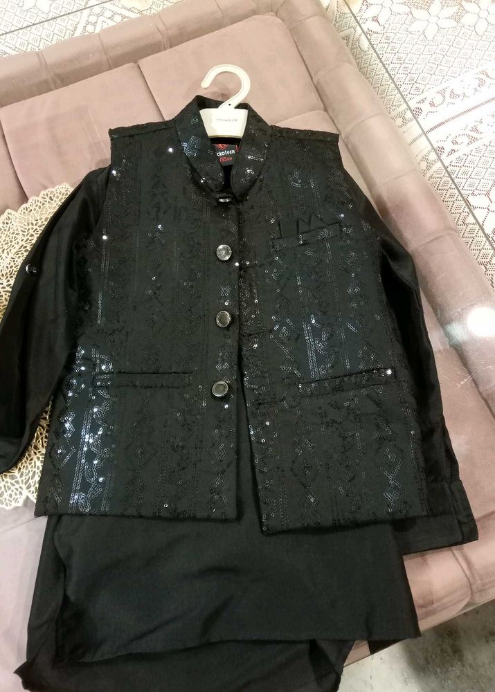 Boys&#39; Black Sequin Vest Set
