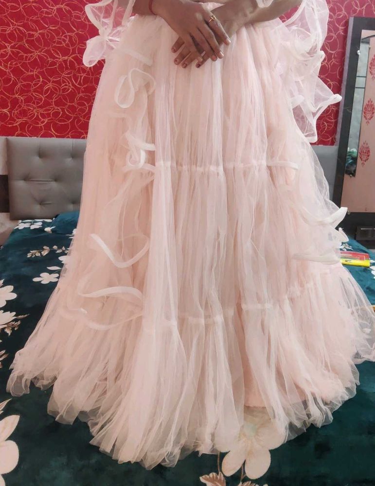 Pink Tulle Ruffle Gown