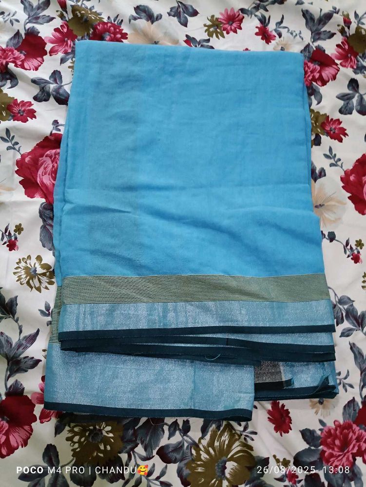 Sky Blue Cotton Saree