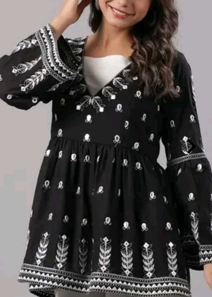 Black Embroidered Peplum Top