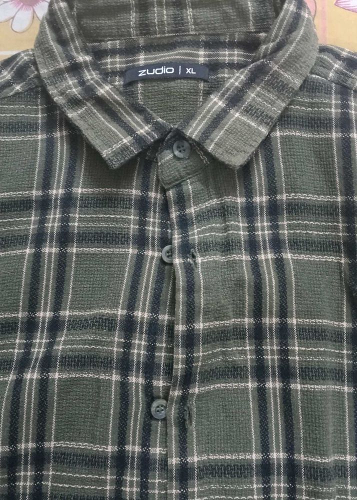 Zudio Olive Green Plaid Flannel Shirt - XL