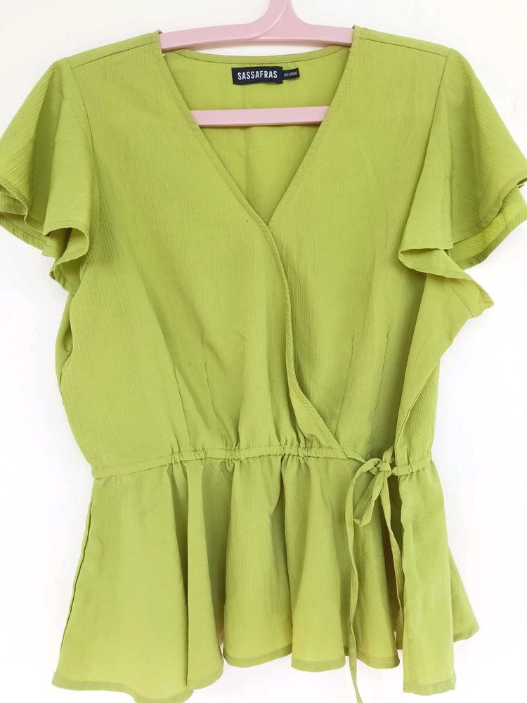 Lime Green Top With Flutter Sleeves