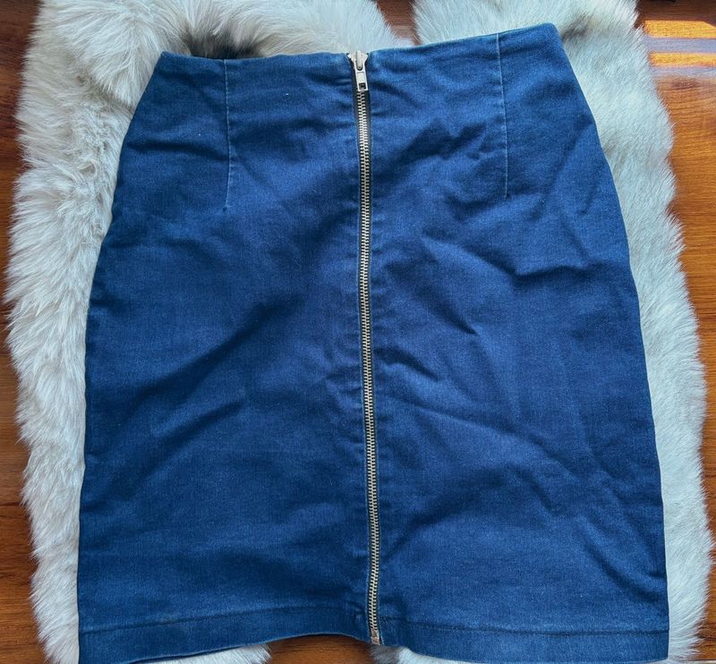 Denim Mini Skirt with Zipper