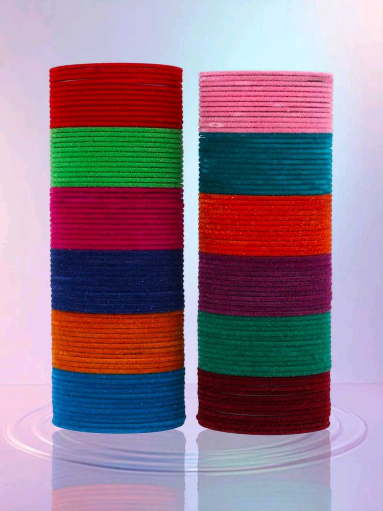 Multicolour Glass Velvet Bangles Set 120 Pic